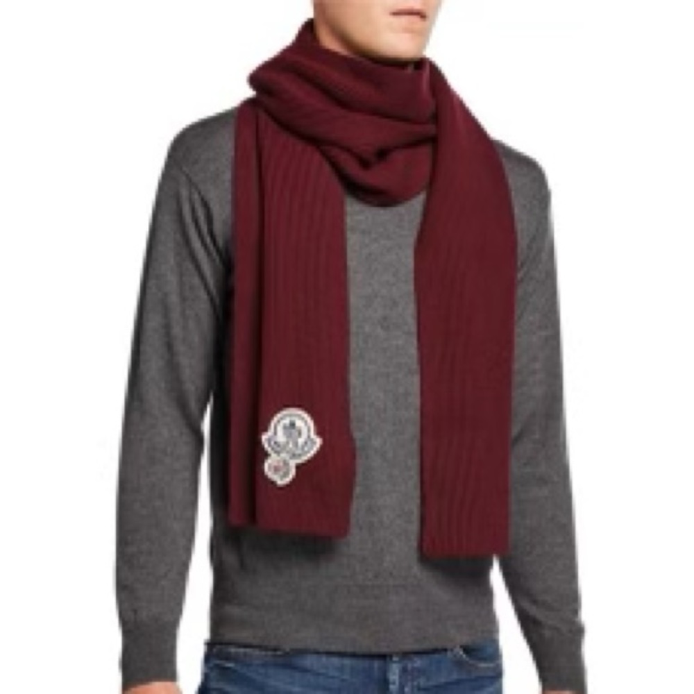 Moncler Logo Patch Wool Blend Scarf